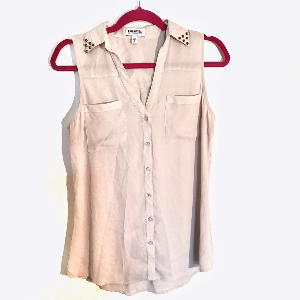 Express Sleeveless Chiffon Button Up with Studs SM